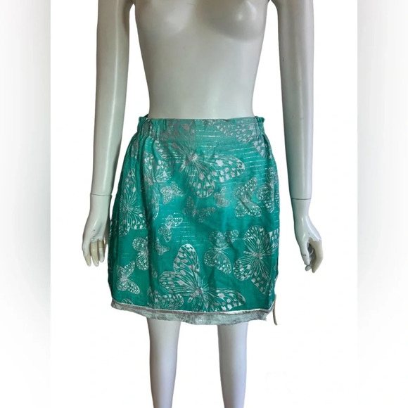 Dead stock Millenium Womens Green Cotton Skirt Butterfly Print Y2K Pull On Sz M - Picture 1 of 6